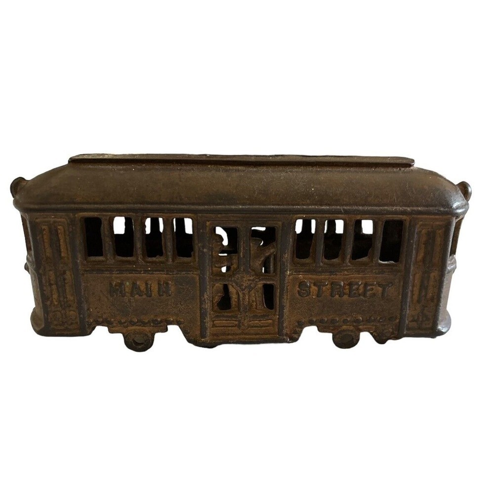 A. C. Williams Main Street trolley car cast iron bank Rare Without Passengers